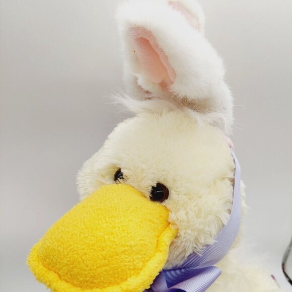 Animal Adventure Yellow Duck Plush Animal With Bunny Ears Purple Bow 2005 12" - Picture 2 of 8
